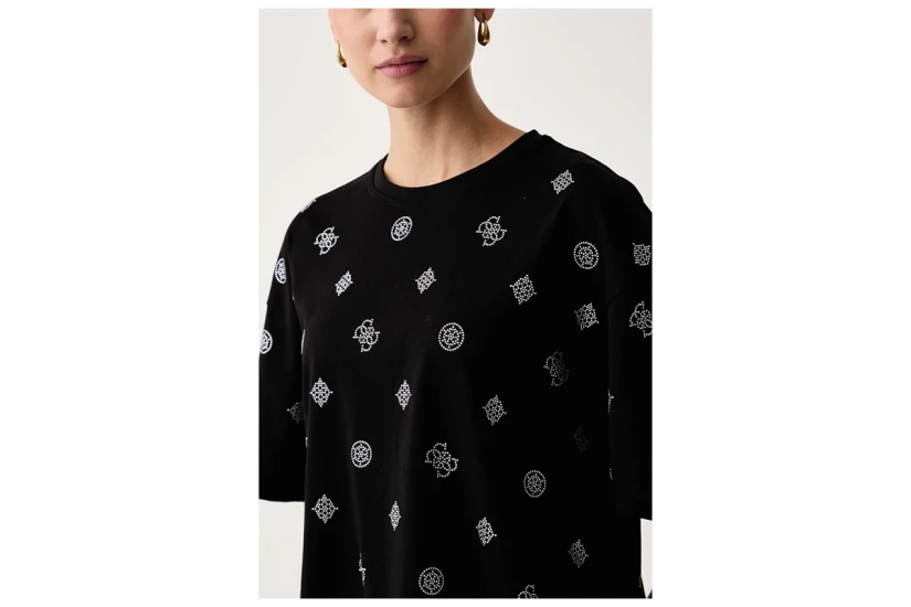 Guess Amalia Allover Logo T-Shirt Γυναικείο (V6BI18K6747 JBLK)