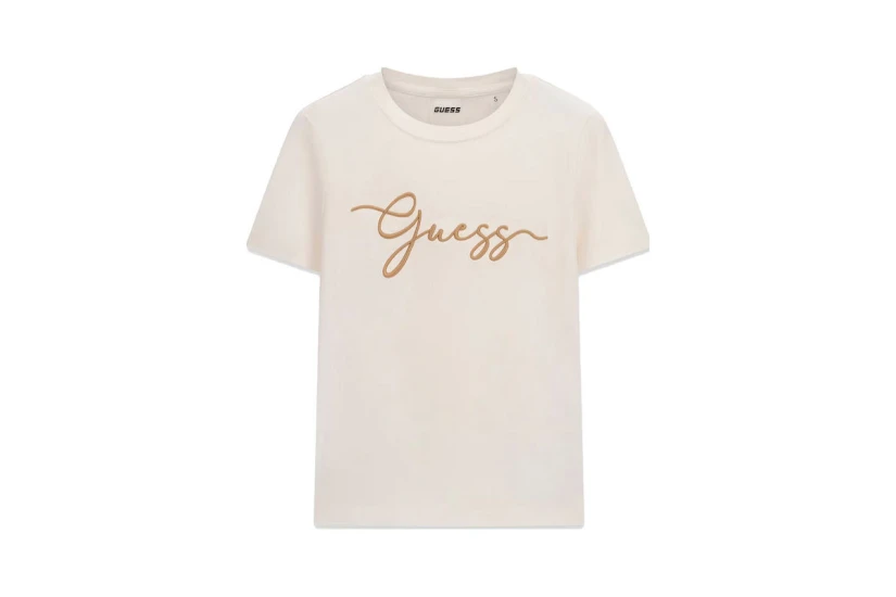 Guess Embroidered Logo Γυναικείο Κοντομάνικο T-Shirt Εκρού, Μπεζ