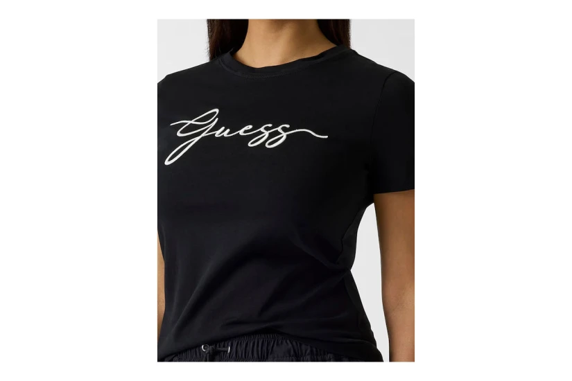 Guess Embroidered Logo Γυναικείο Κοντομάνικο T-Shirt Μαύρο
