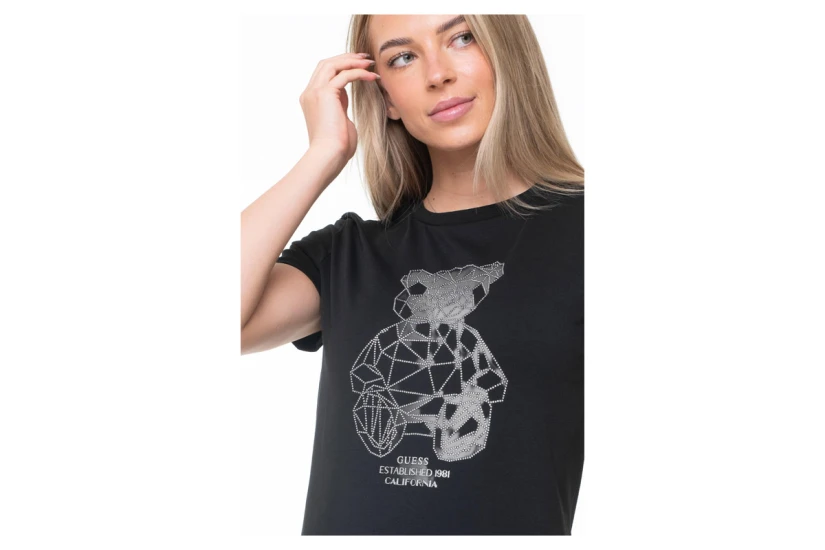 Guess Romy Γυναικείο Κοντομάνικο T-Shirt Μαύρο, Ασημί