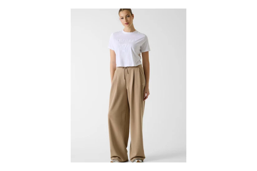 Guess Boxy Logo Γυναικείο Κοντομάνικο Cropped T-Shirt Λευκό