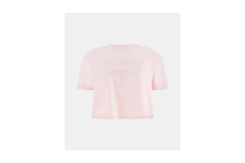 Guess Boxy Logo Γυναικείο Κοντομάνικο Cropped T-Shirt Ροζ