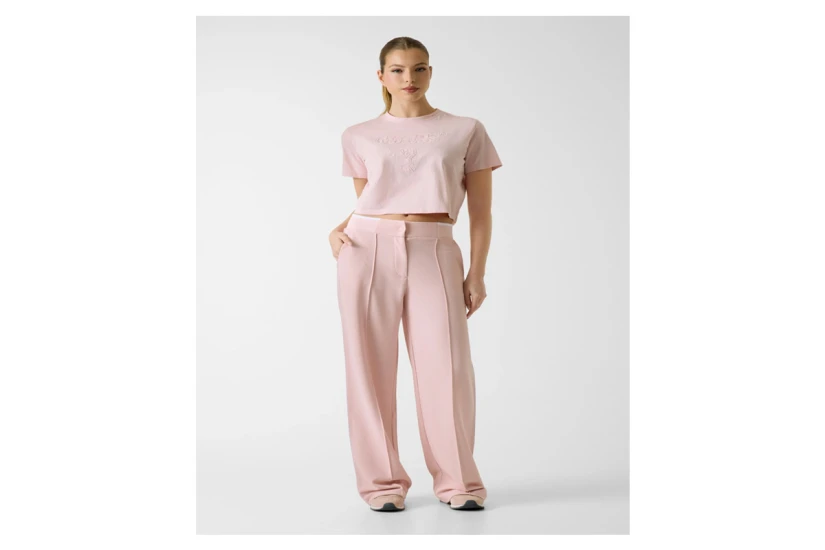 Guess Boxy Logo Γυναικείο Κοντομάνικο Cropped T-Shirt Ροζ