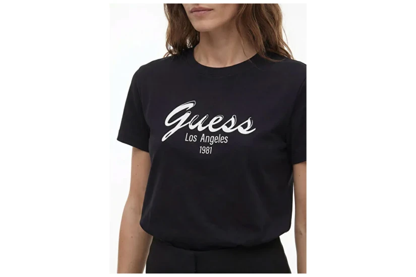 Guess Andrea Γυναικείο Κοντομάνικο T-Shirt Μαύρο, Λεύκο