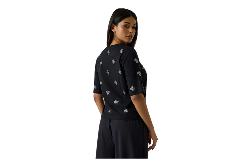 Guess Silvy 4G Rhinestones Γυναικείο Κοντομάνικο T-Shirt Μαύρο, Ασημί