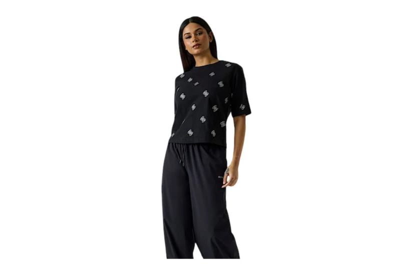 Guess Silvy 4G Rhinestones Γυναικείο Κοντομάνικο T-Shirt Μαύρο, Ασημί