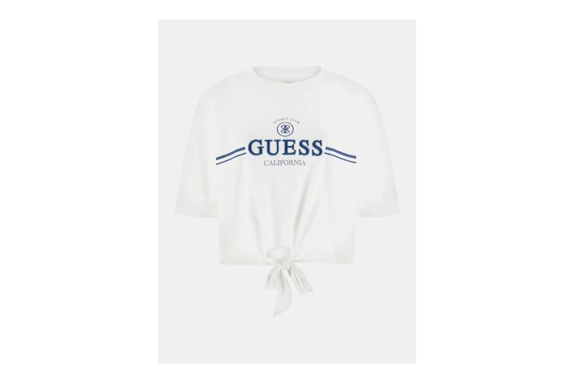 Guess Boxy Logo Γυναικείο Κοντομάνικο Cropped T-Shirt Λευκό