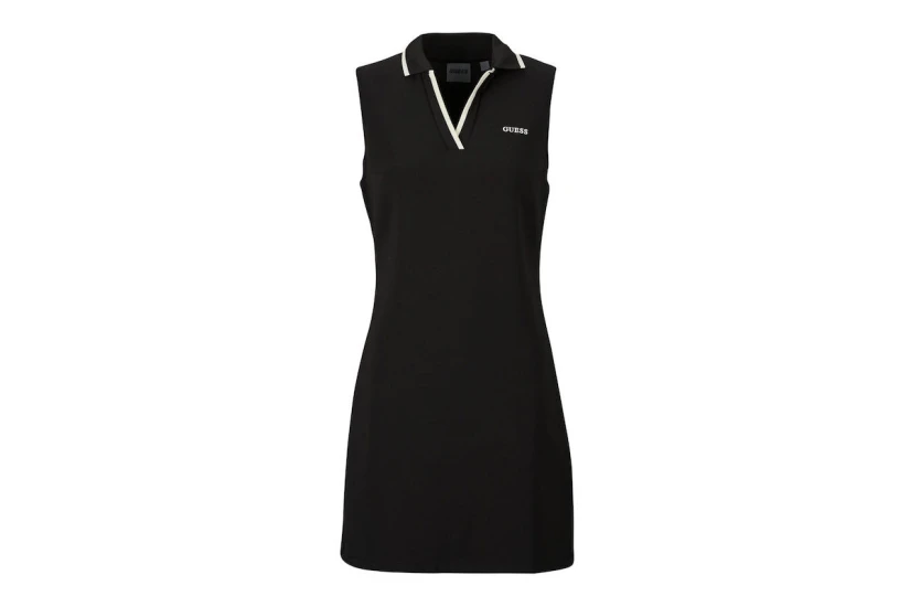 Guess Sleeveless Polo Γυναικείο Φόρεμα Mini Μαύρο, Εκρού