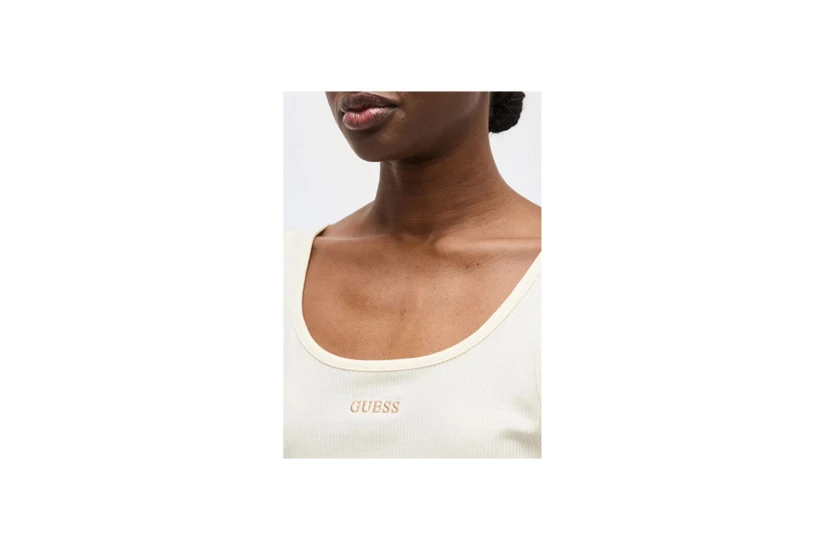 Guess Ribbed Γυναικεία Αμάνικη Μπλούζα Εκρού