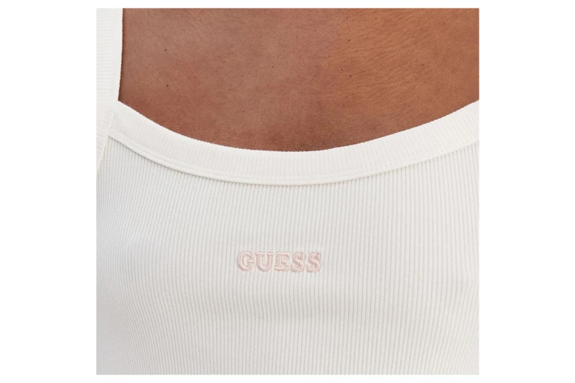 Guess Stella Rib Γυναικεία Αμάνικη Μπλούζα Λευκή