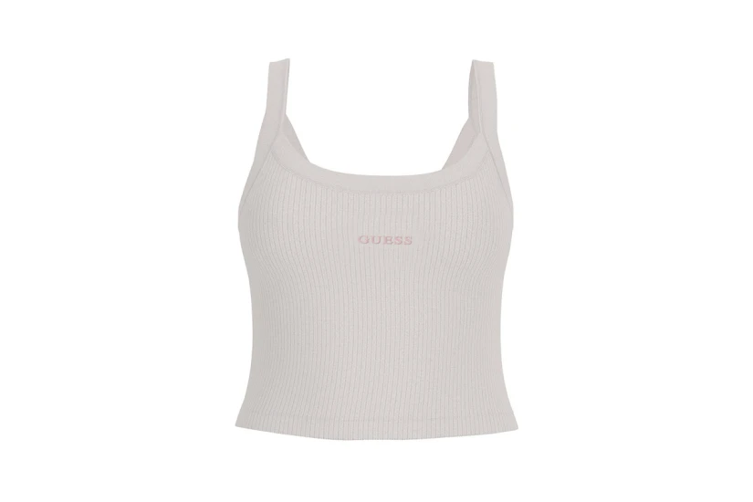 Guess Stella Rib Γυναικεία Αμάνικη Μπλούζα Λευκή
