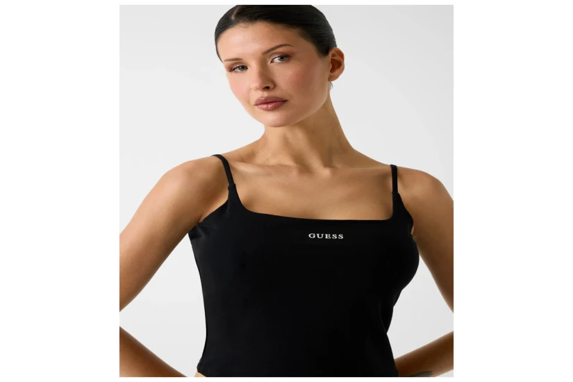 Guess Rib-Knit Γυναικεία Αμάνικη Μπλούζα Μαύρη