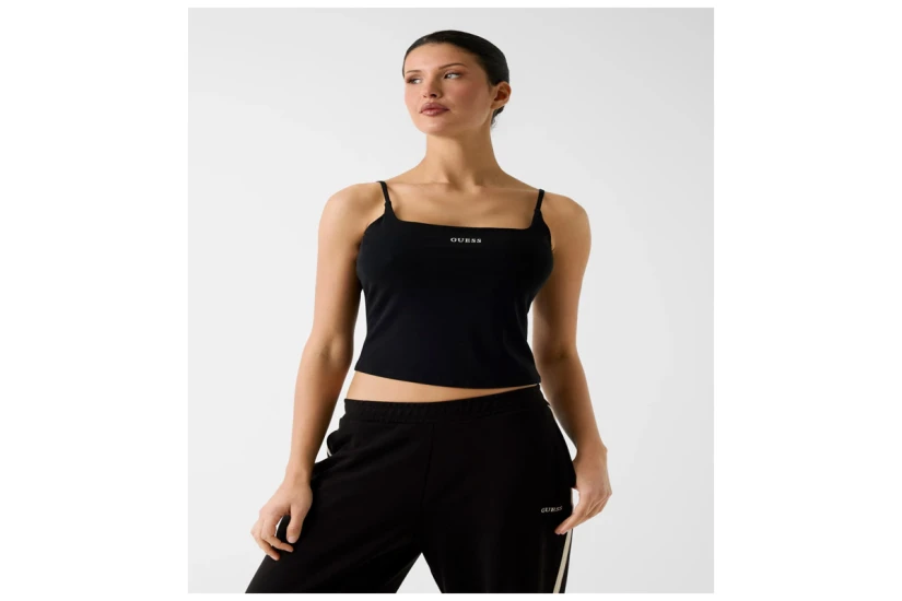 Guess Rib-Knit Γυναικεία Αμάνικη Μπλούζα Μαύρη