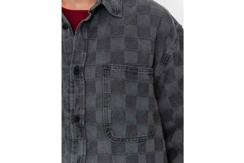 Vans Hastings Checkerboard Ανδρικό Μακρυμάνικο Πουκάμισο Γκρι Σκούρο