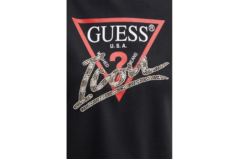 Guess Γυναικείο Φούτερ Με Κουκούλα Μαύρο
