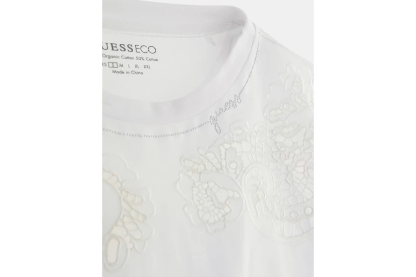 Guess Γυναικεία Κοντομάνικη Crop Top Μπλούζα Λευκή