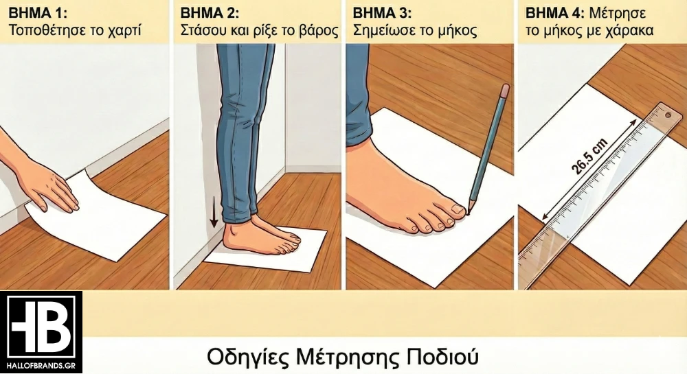 Οδηγίες μέτρησης ποδιού για να βρεις το νούμερο παπουτσιών που φοράς