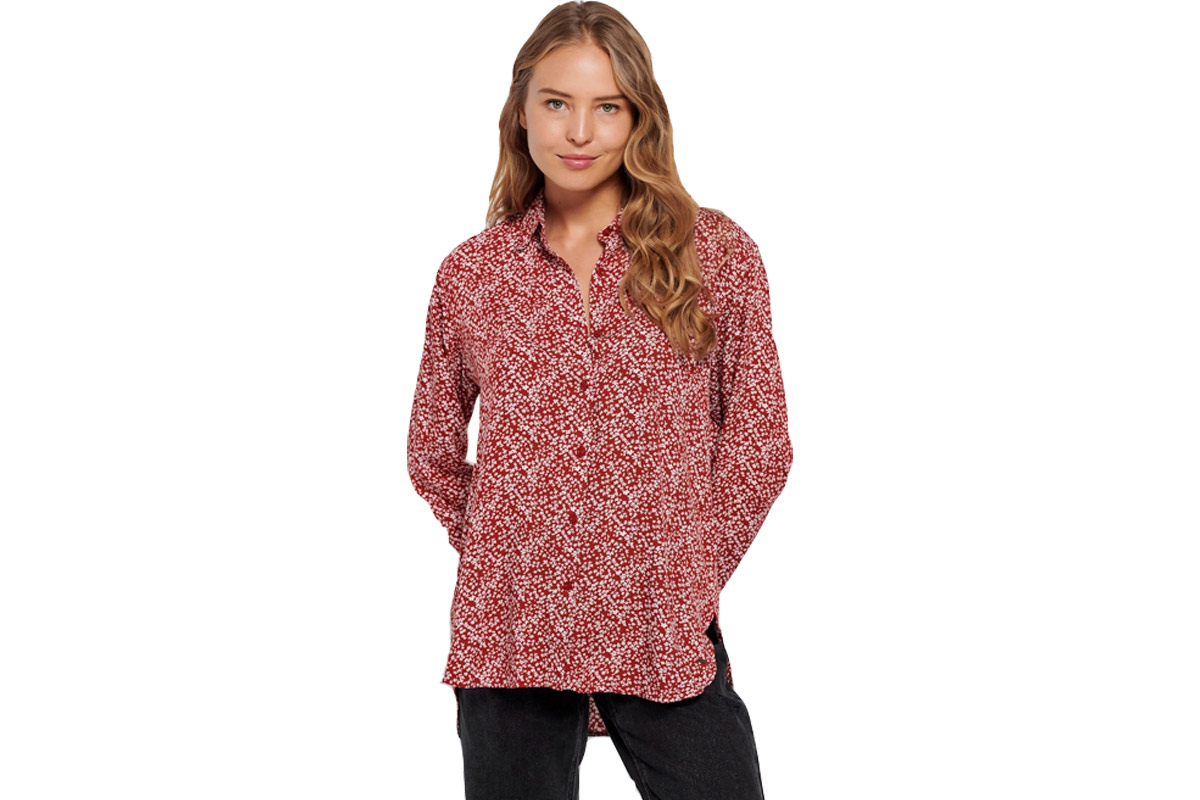 Funky Buddha Γυναικείο Πουκάμισο Με Τύπωμα (FBL006-116-05-RED) Κόκκινο