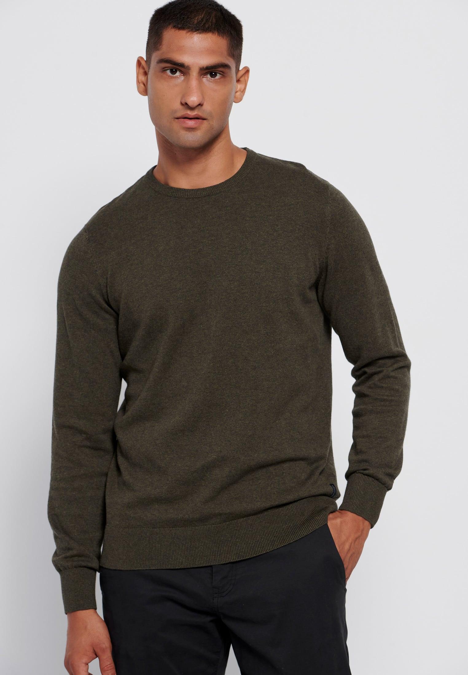 Funky Buddha Ανδρική Πλεκτή Μπλούζα Λαιμόκοψη (FBM006-001-09-KHAKI-MEL) Πράσινο