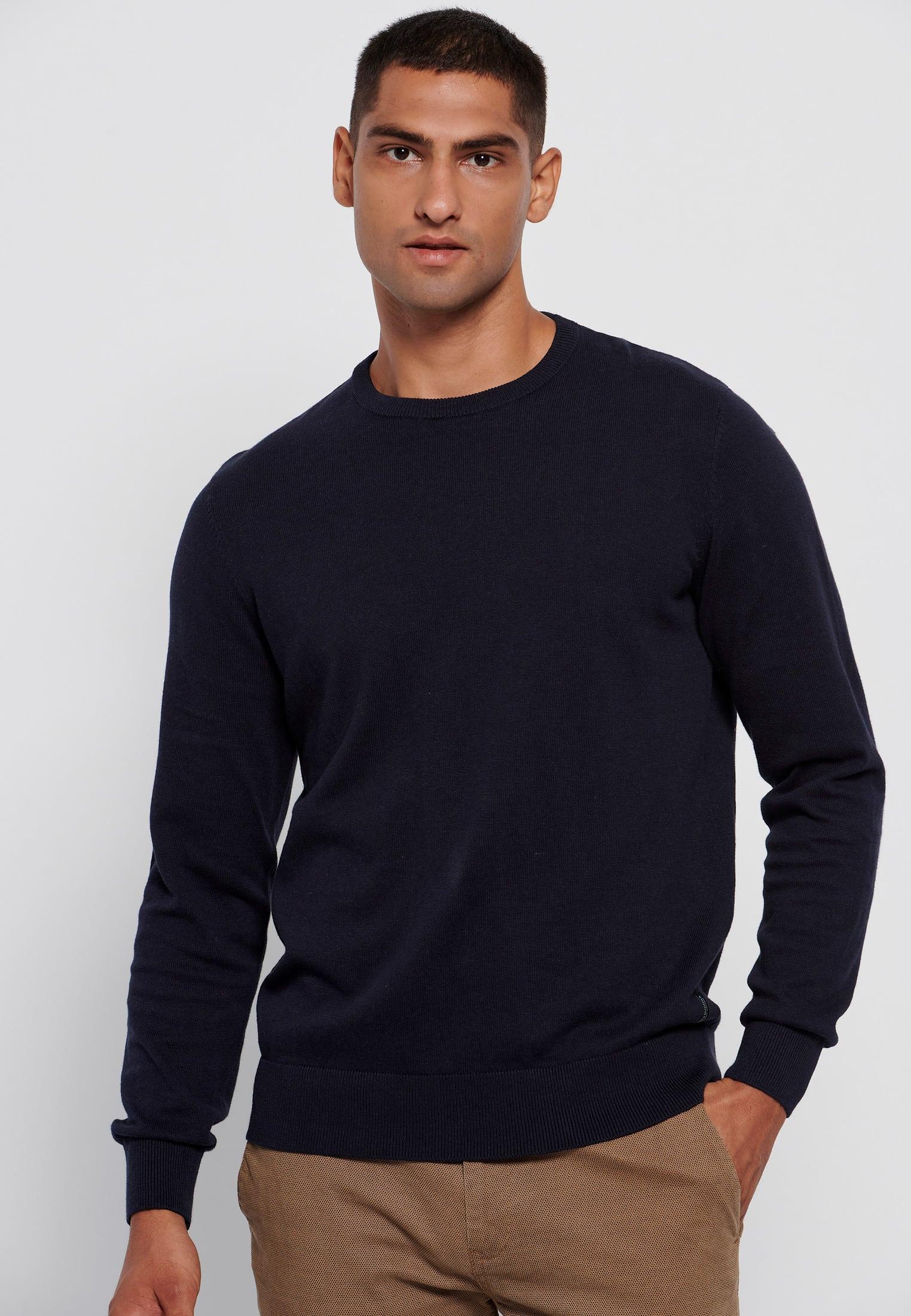 Funky Buddha Ανδρική Πλεκτή Μπλούζα Λαιμόκοψη (FBM006-001-09-NAVY-MEL) Μπλέ