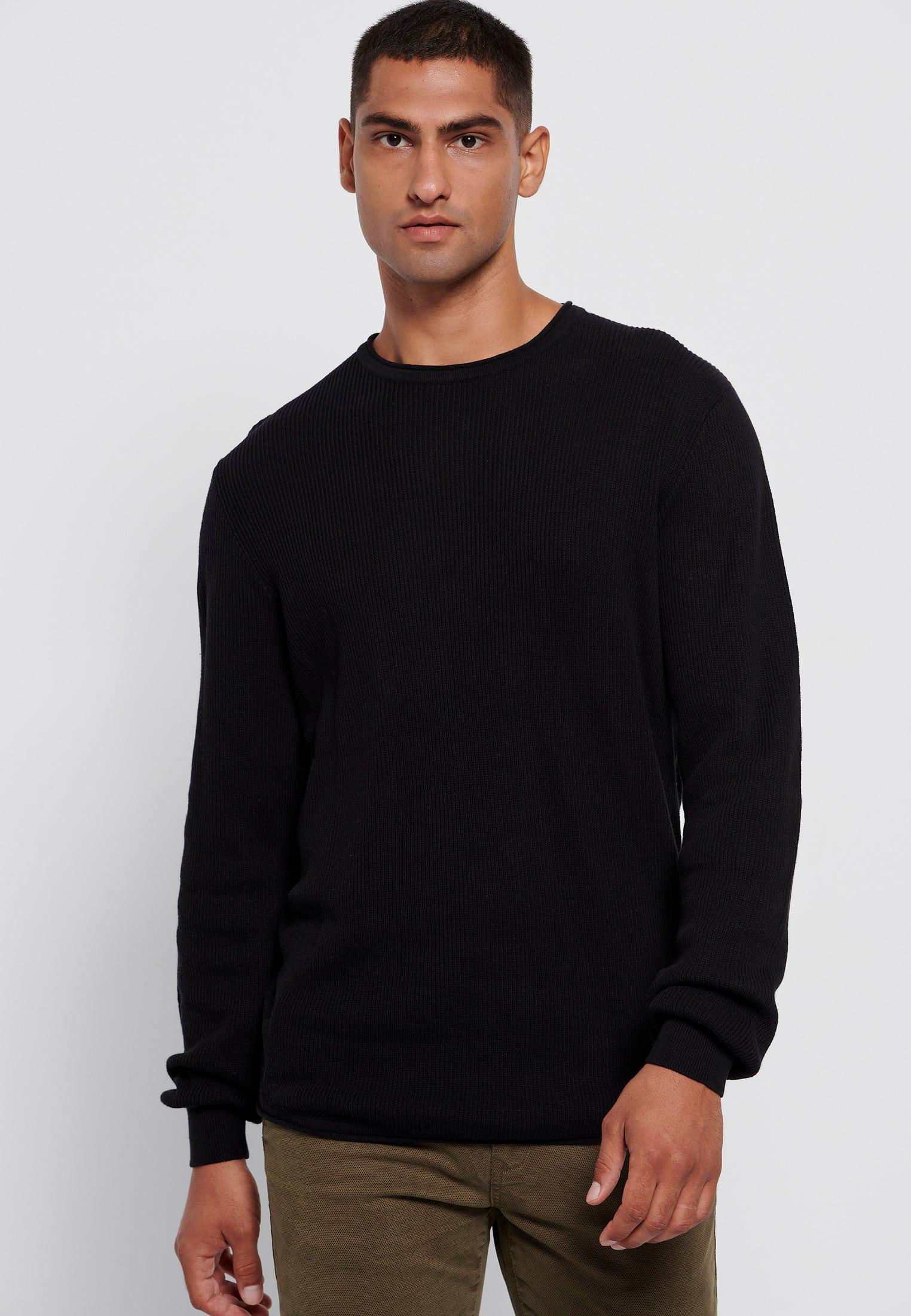 Funky Buddha Ανδρική Πλεκτή Μπλούζα Λαιμόκοψη (FBM006-021-09-BLACK) Μαύρο